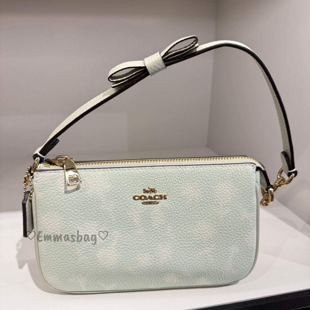 Coach Nolita 19 With Floral Print And Bow CDW28 pebbled leather/Gold/Pale Green